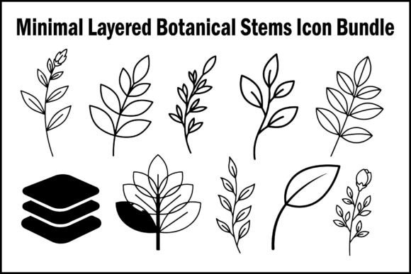 Minimal Layered Botanical Stems Icon Bundle – B&W Version: A Designer’s Essential for Creative Versatility